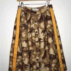 NEW Coach Natte Midi Skirt Horse Printed Rodeo Pleated Button Long Equestrian